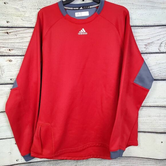 Adidas Men’s L Red Gray Pullover Long Sleeve Crewneck Sweatshirt Athletic Fit - Picture 1 of 8
